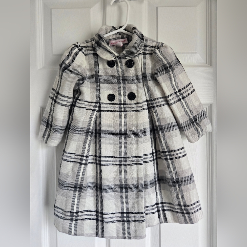Maggie & Zoe Black and White Pea Coat Classic Plaid Design 18M